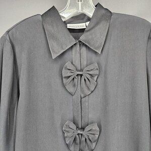 Vintage Christie and Jill Shirt Blouse Women Medium Black Bow Satin Trim 90s NEW